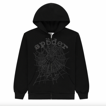 Sp5der OG Web V2 Phantom Zip Up Hoodie Black