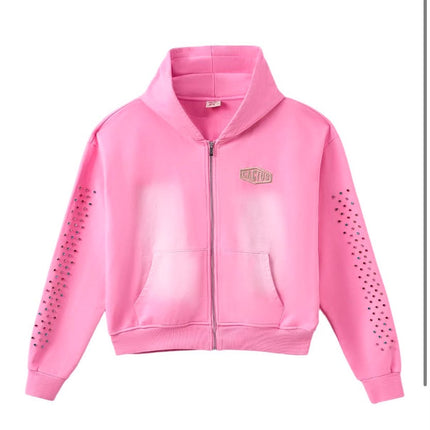 Crystal Cactus Zip Hoodie - Pink | Streetwear Zip-Up - WiscKicks