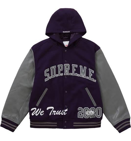 Supreme King Hooded Varsity Jacket (Purple)