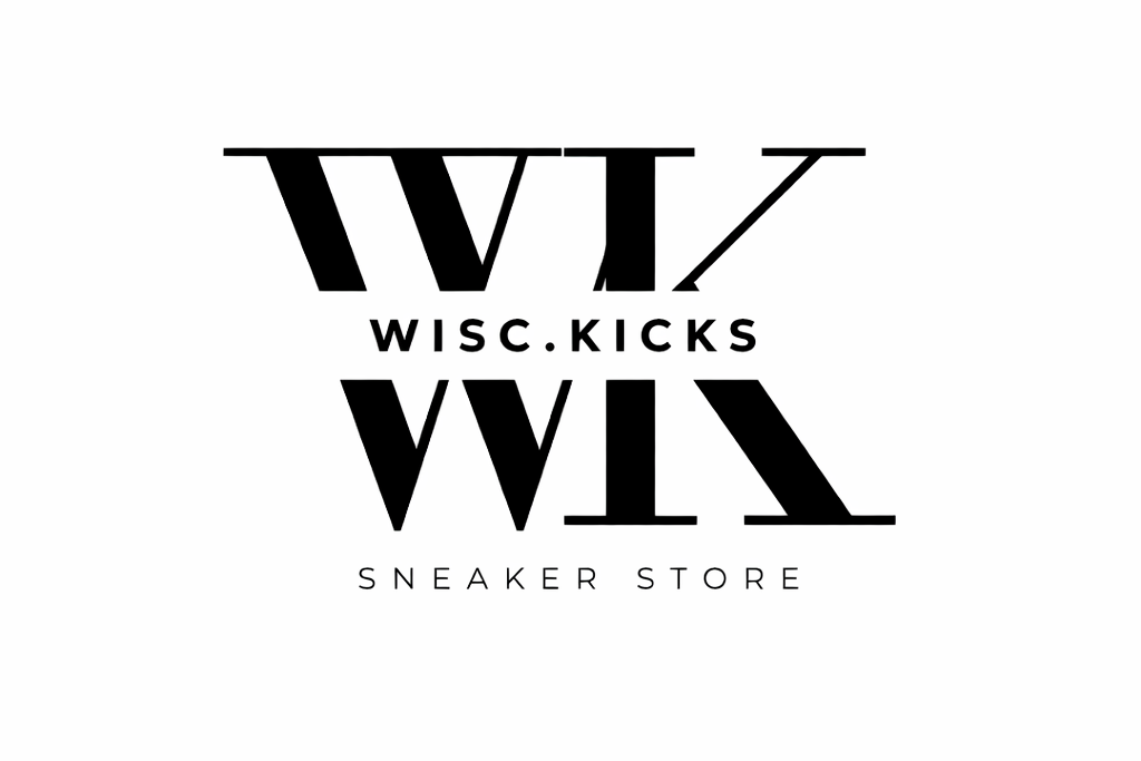 Logo of WISC.KICKS sneaker store with stylized text on a white background